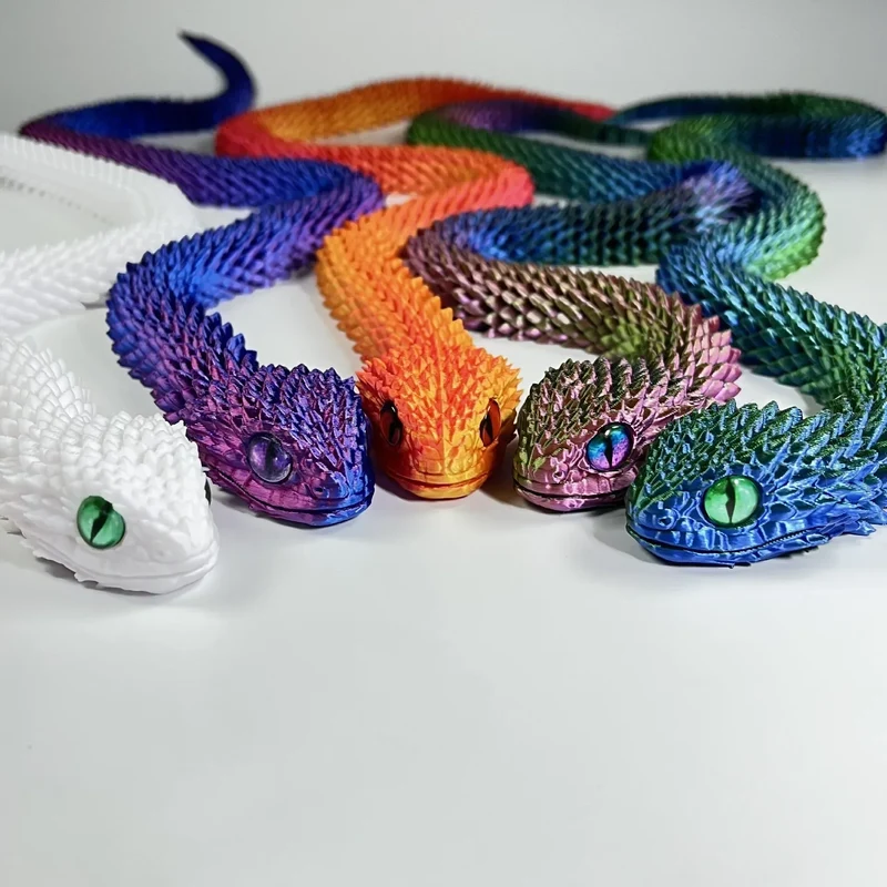 3D Random colored eyes Printed Snake Movable Joint Simulation Snake Figurine Creative Home Office Desktop Ornament