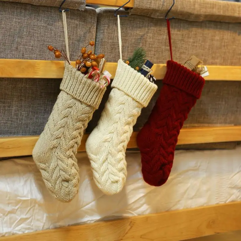 Christmas Stockings For Kids Large Size Cable Knit Stocking Christmas Decorations For Family Party
