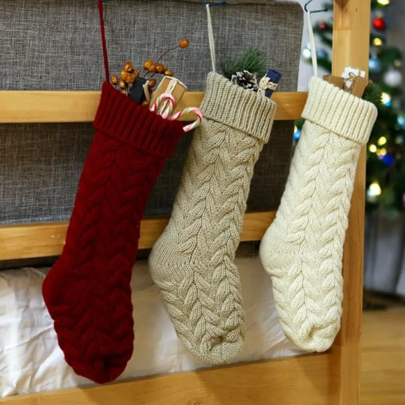 Christmas Stockings For Kids Large Size Cable Knit Stocking Christmas Decorations For Family Party