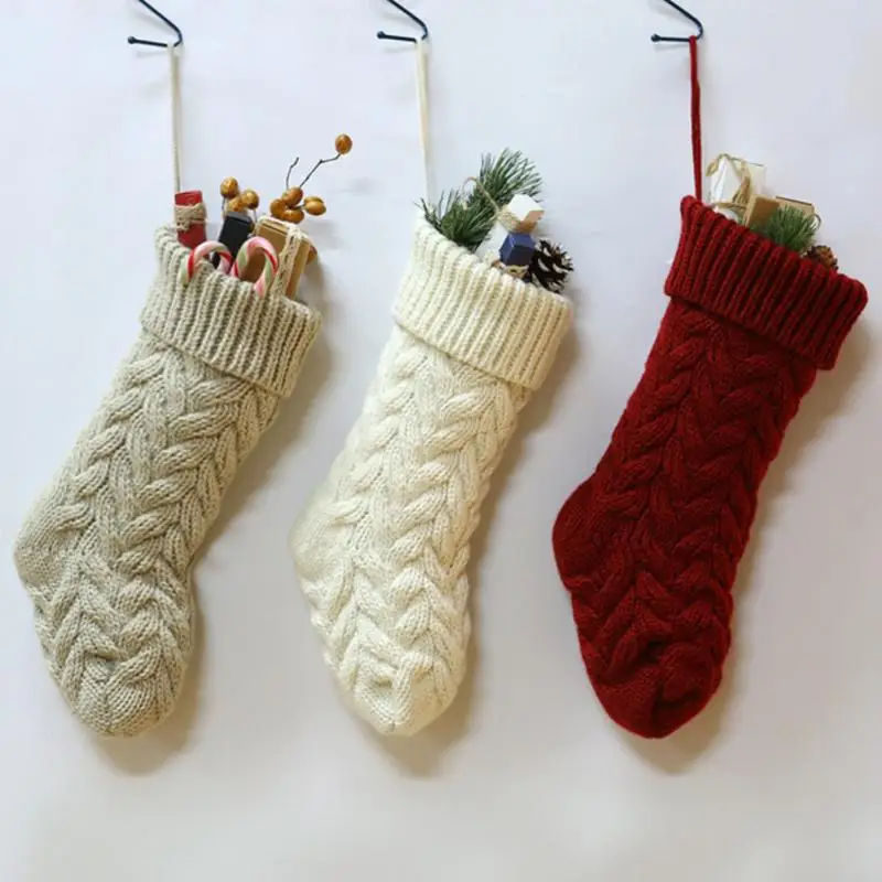 Christmas Stockings For Kids Large Size Cable Knit Stocking Christmas Decorations For Family Party