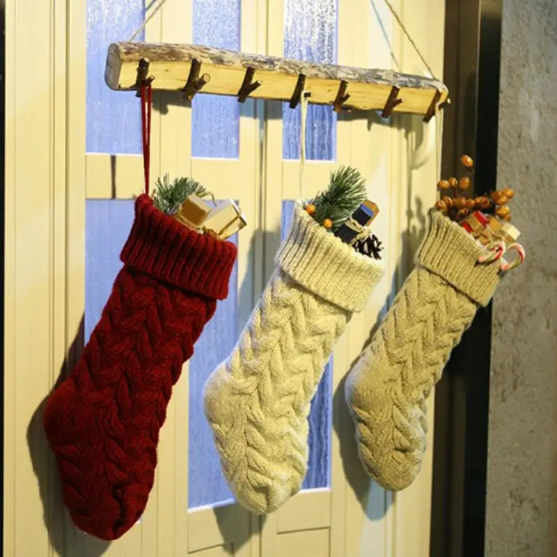 Christmas Stockings For Kids Large Size Cable Knit Stocking Christmas Decorations For Family Party