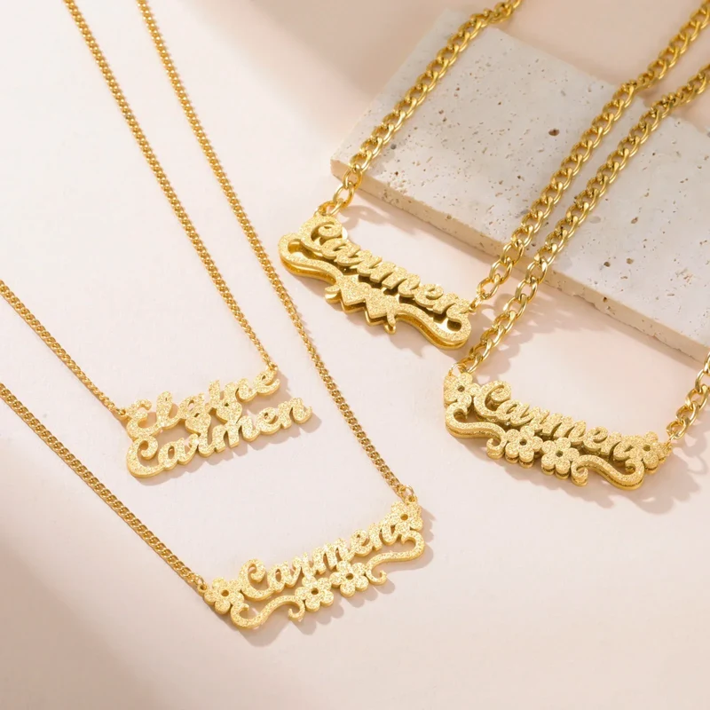 Sipuris Custom Name Necklace Women Jewelry Stainless Steel Golden Choker Cuban Chain Heart Ribbon Nameplate Pendant Necklace
