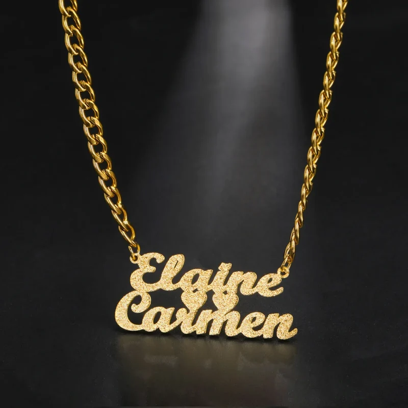Sipuris Custom Name Necklace Women Jewelry Stainless Steel Golden Choker Cuban Chain Heart Ribbon Nameplate Pendant Necklace