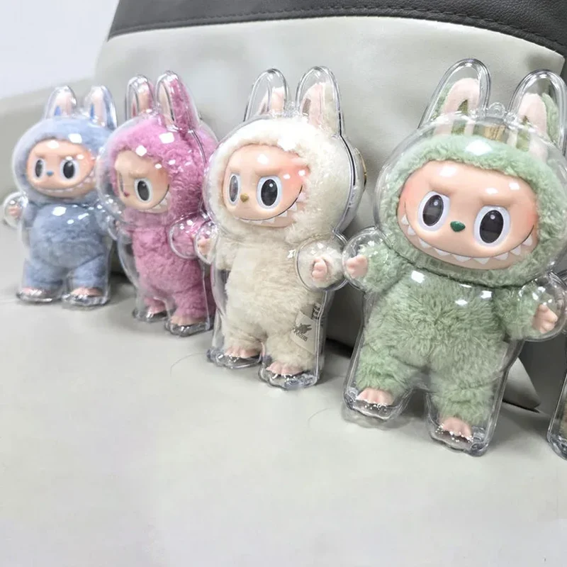 Transparent Macaron Doll Case For Labubu - Popmart Bubble Mart Storage Box, Dustproof Cover for Elf, Christmas New Year Gift