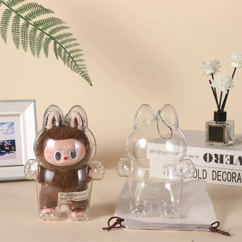 Transparent Macaron Doll Case For Labubu - Popmart Bubble Mart Storage Box, Dustproof Cover for Elf, Christmas New Year Gift