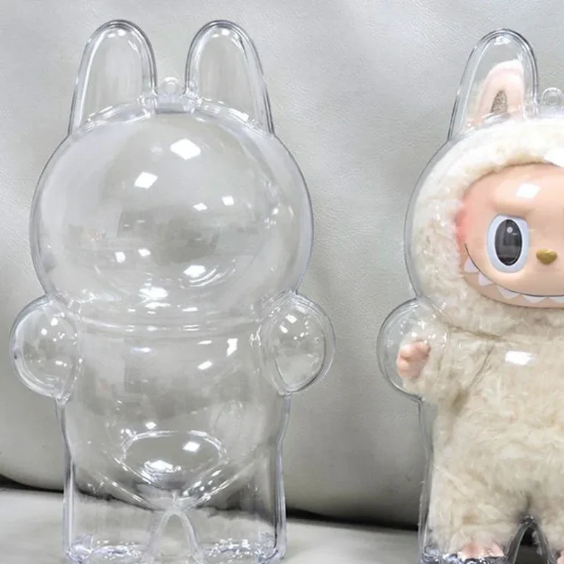Transparent Macaron Doll Case For Labubu - Popmart Bubble Mart Storage Box, Dustproof Cover for Elf, Christmas New Year Gift