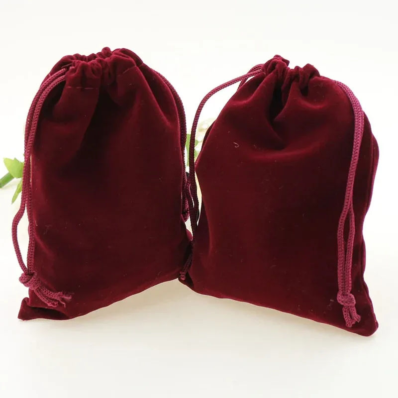 25 Pieces/Batch 15x20 10x15 13x18 9x12 7x9 5x7cm Velvet Drawstring Bag With Jewelry Bag Christmas Wedding Gift Red Velvet Bag