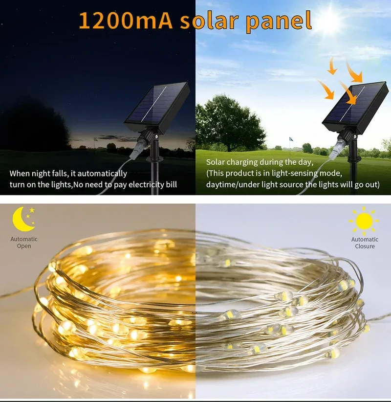2025 Christmas 10M-100M LED Solar Fairy Lights LED String Garland Tree Decoration Light for Outdoor Garden Lawn Camping Decor