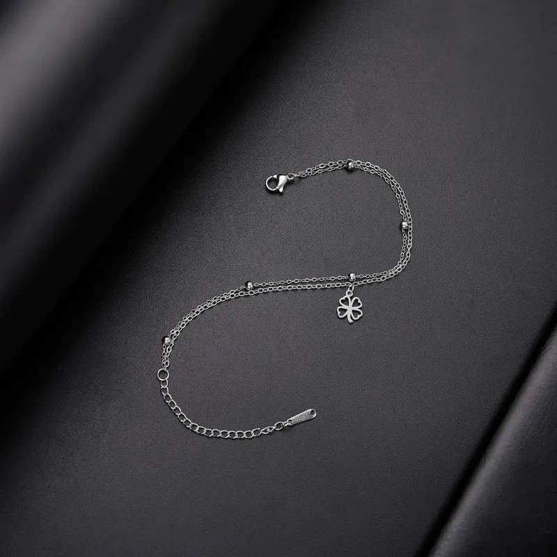 Sipuris Four Leaf Clover Bracelet For Women Stainless Steel Trendy Double Chain Lucky Amulet Pendant Jewelry Christmas Gifts