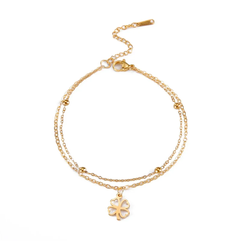 Sipuris Four Leaf Clover Bracelet For Women Stainless Steel Trendy Double Chain Lucky Amulet Pendant Jewelry Christmas Gifts