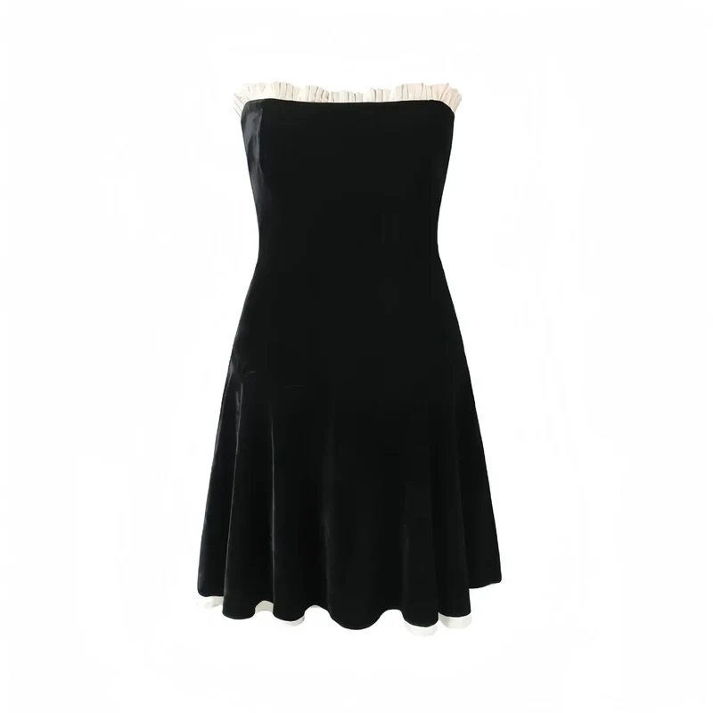 Suninheart Black Strapless Christmas Dress Sexy A Line Vintage Velvet Party Dresses Mini Elegant and Beautiful Womens Dresses