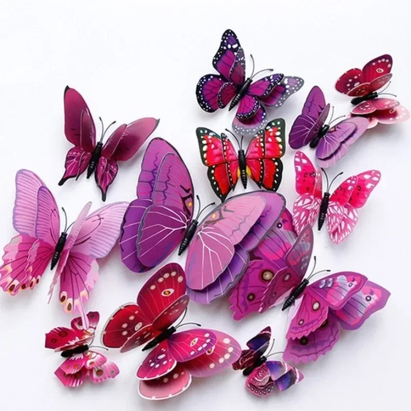 Magentic 3D Double-layer Butterfly Wall Stickers Magnet Refrigerator Stickers Home Girl Kids Room Wedding Christmas Decoration
