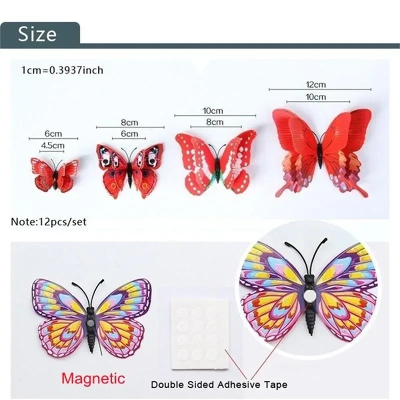 Magentic 3D Double-layer Butterfly Wall Stickers Magnet Refrigerator Stickers Home Girl Kids Room Wedding Christmas Decoration