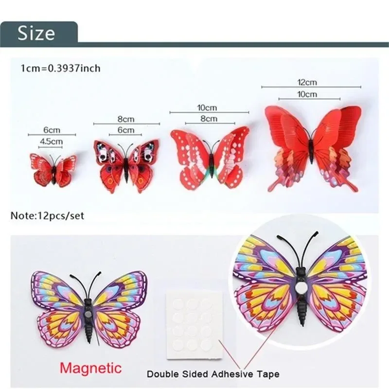 Magentic 3D Double-layer Butterfly Wall Stickers Magnet Refrigerator Stickers Home Girl Kids Room Wedding Christmas Decoration