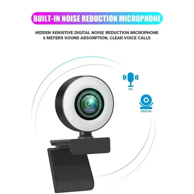 4K Webcam Mini Camera Full HD Webcam With Ring Fill Light Microphone USB Live Broadcast For Youtube PC Laptop Video Shooting