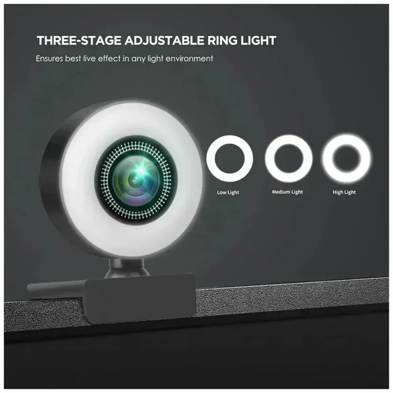 4K Webcam Mini Camera Full HD Webcam With Ring Fill Light Microphone USB Live Broadcast For Youtube PC Laptop Video Shooting