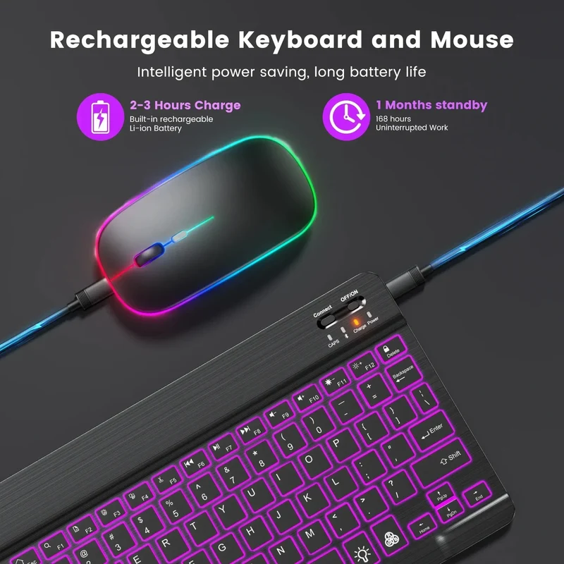 Mini Keyboard Wireless Bluetooth Keyboard 7 Color Backlit Rechargeable Keyboard Silent Keyboard For PC Android Windows iPad