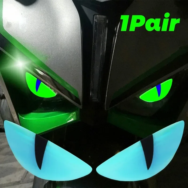 Luminous Eyes Car Stickers Green Glowing Devil's Eye Car Motorcycle Headlight Styling Sticker 3D Drip Glue Cat Eye Decoration