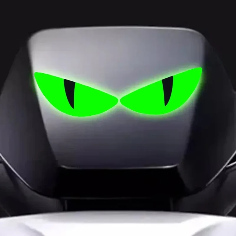 Luminous Eyes Car Stickers Green Glowing Devil's Eye Car Motorcycle Headlight Styling Sticker 3D Drip Glue Cat Eye Decoration