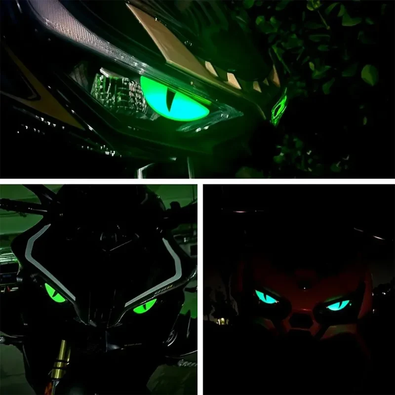 Luminous Eyes Car Stickers Green Glowing Devil's Eye Car Motorcycle Headlight Styling Sticker 3D Drip Glue Cat Eye Decoration