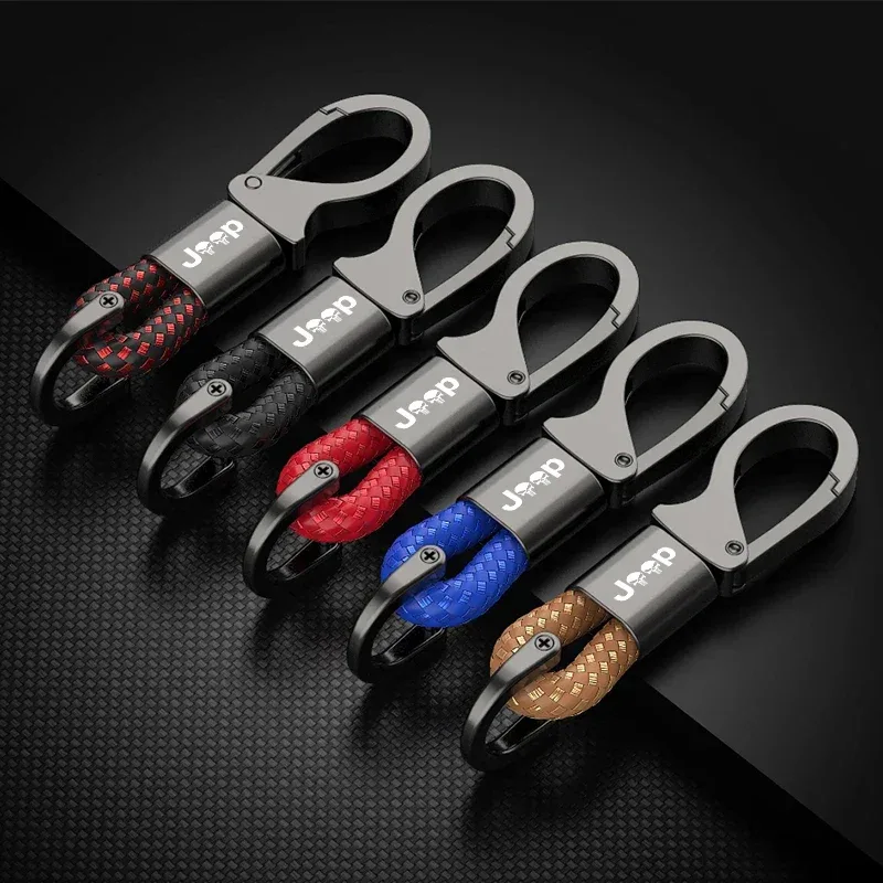 Metal Car Keychain Leather Rope Key Rings Keyring For Jeep Renegade Compass Wrangler Patriot Grand Cherokee Rubicon Accessories