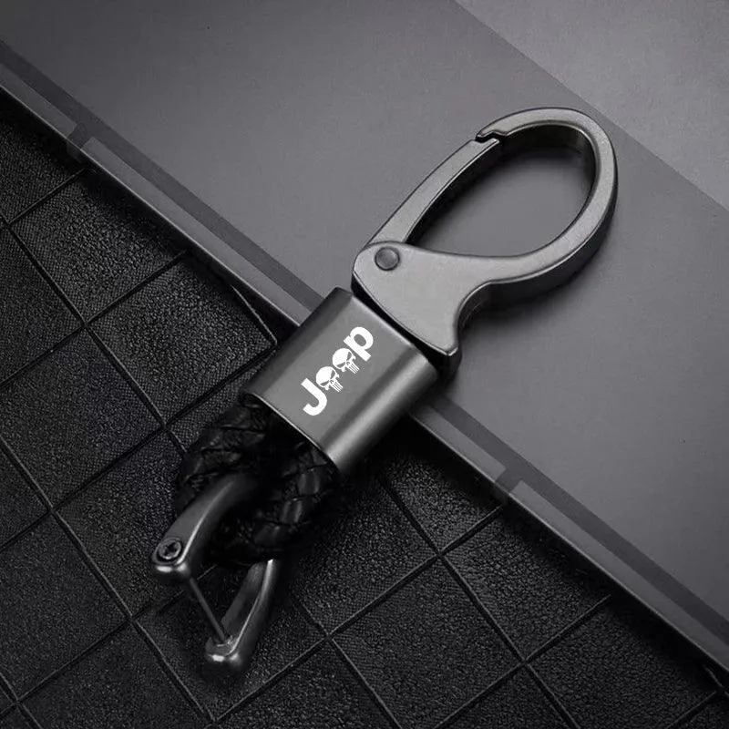 Metal Car Keychain Leather Rope Key Rings Keyring For Jeep Renegade Compass Wrangler Patriot Grand Cherokee Rubicon Accessories