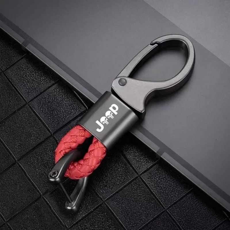 Metal Car Keychain Leather Rope Key Rings Keyring For Jeep Renegade Compass Wrangler Patriot Grand Cherokee Rubicon Accessories