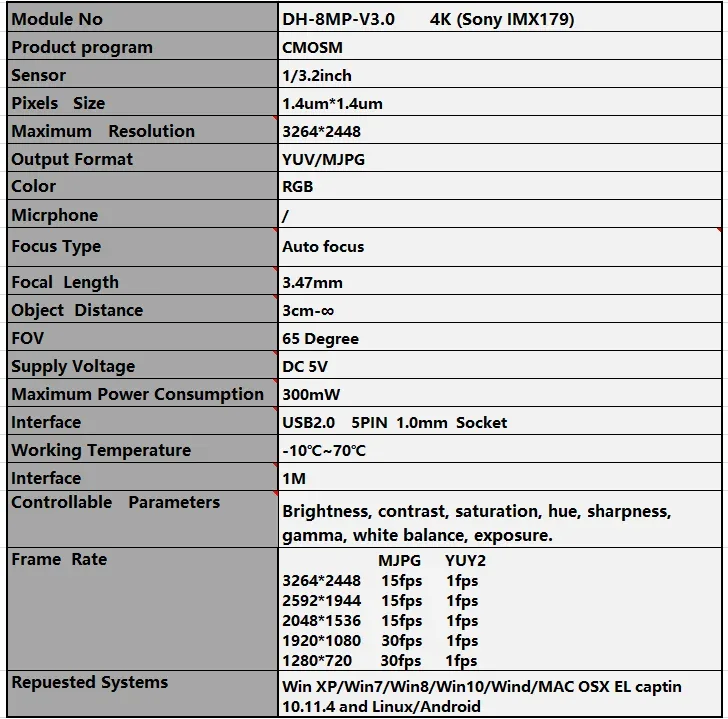 4K Camera Module 8MP CMOS Imx179 Sensor Mini USB UVC Webcam High Resolution Distortionless For Video Conference Machine Vision