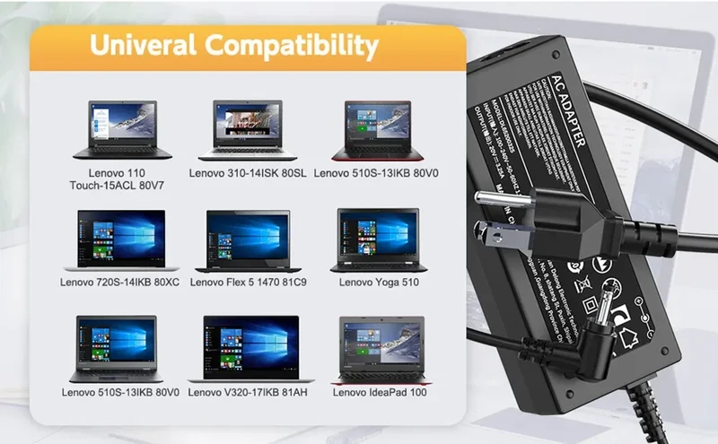 65W Laptop Charger for Lenovo Flex 5 4 6 11 14 15 Ideapad 3 5 110 130s 310 320 330 330s 510 520 530s 710s Adapte Power Supply