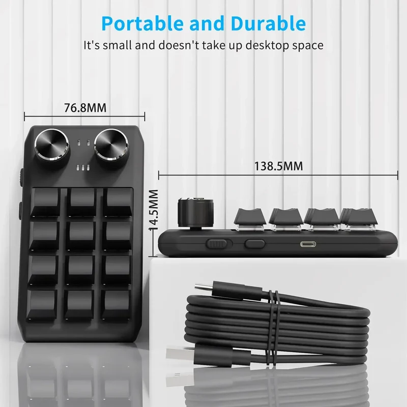 12 Key 2 Knob Mini Macro Custom Keyboard Bluetooth/3 Modes Programming Mechanical Keyboard Gaming Drawing Switch Hot-swap Keypad