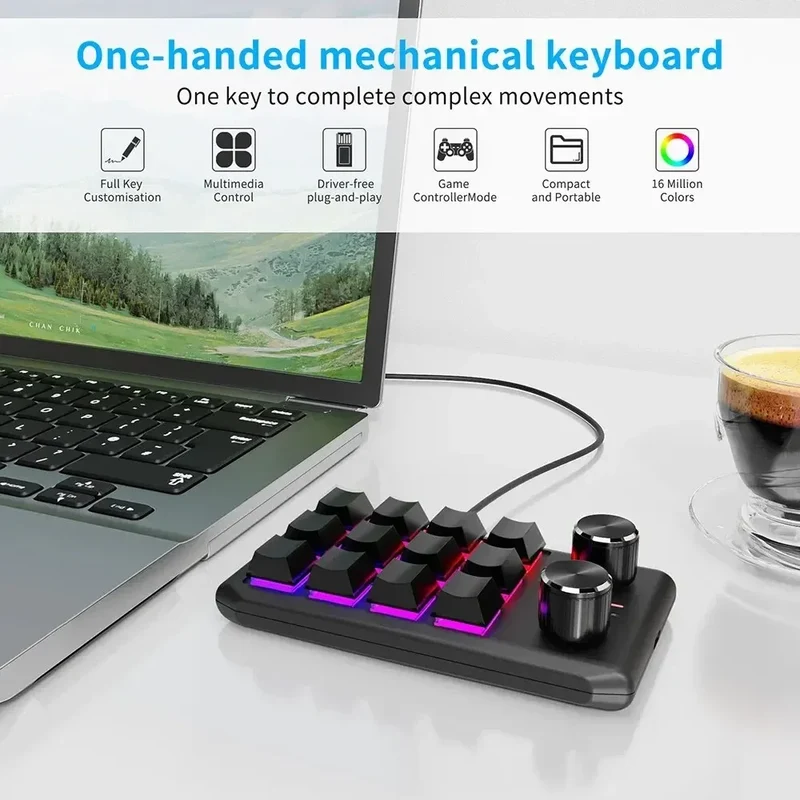 12 Key 2 Knob Mini Macro Custom Keyboard Bluetooth/3 Modes Programming Mechanical Keyboard Gaming Drawing Switch Hot-swap Keypad