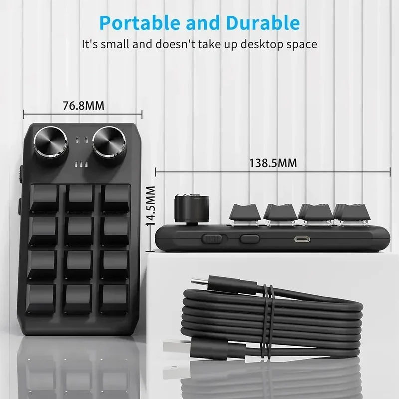 12 Key 2 Knob Mini Macro Custom Keyboard Bluetooth/3 Modes Programming Mechanical Keyboard Gaming Drawing Switch Hot-swap Keypad