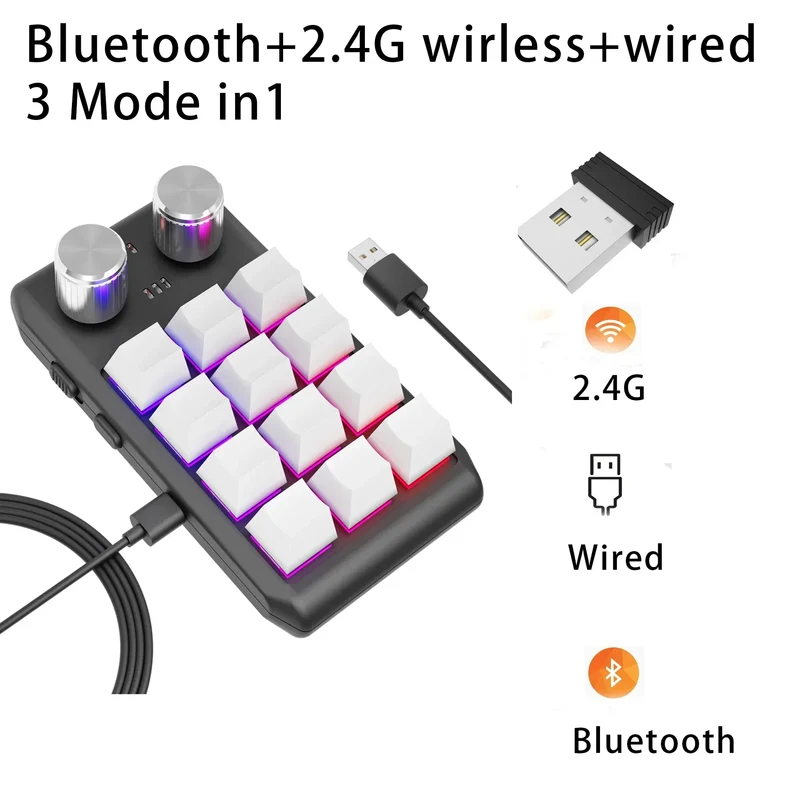12 Key 2 Knob Mini Macro Custom Keyboard Bluetooth/3 Modes Programming Mechanical Keyboard Gaming Drawing Switch Hot-swap Keypad