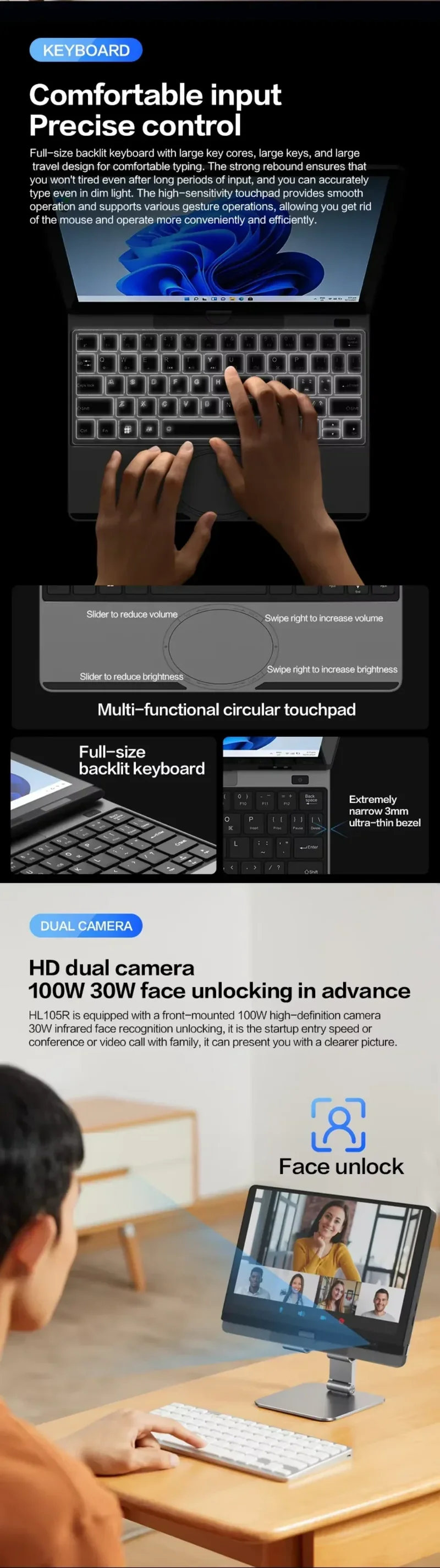 Portable Mini Laptop 10.5inch Touch Screen Notebook N150 32GB+128GB-1TB IPS Small Notebook Portable PC Micro Computer windows 11