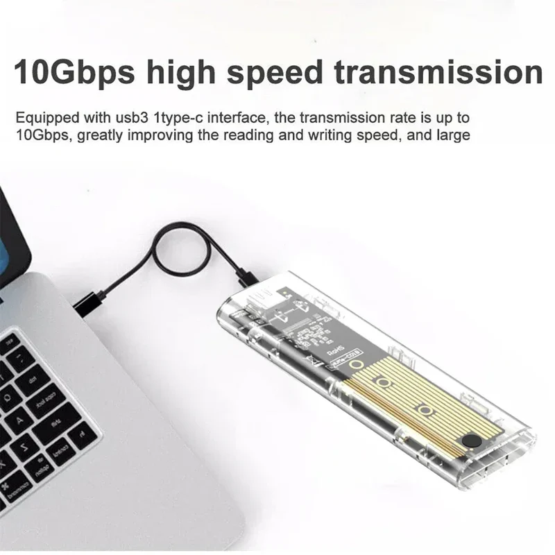 M.2 NVME PCIe NGFF SATA Dual Protocol SSD Case Clear USB Type C 10Gbps PCI-E M2 SSD Transparent External Enclosure Hard Disk Box