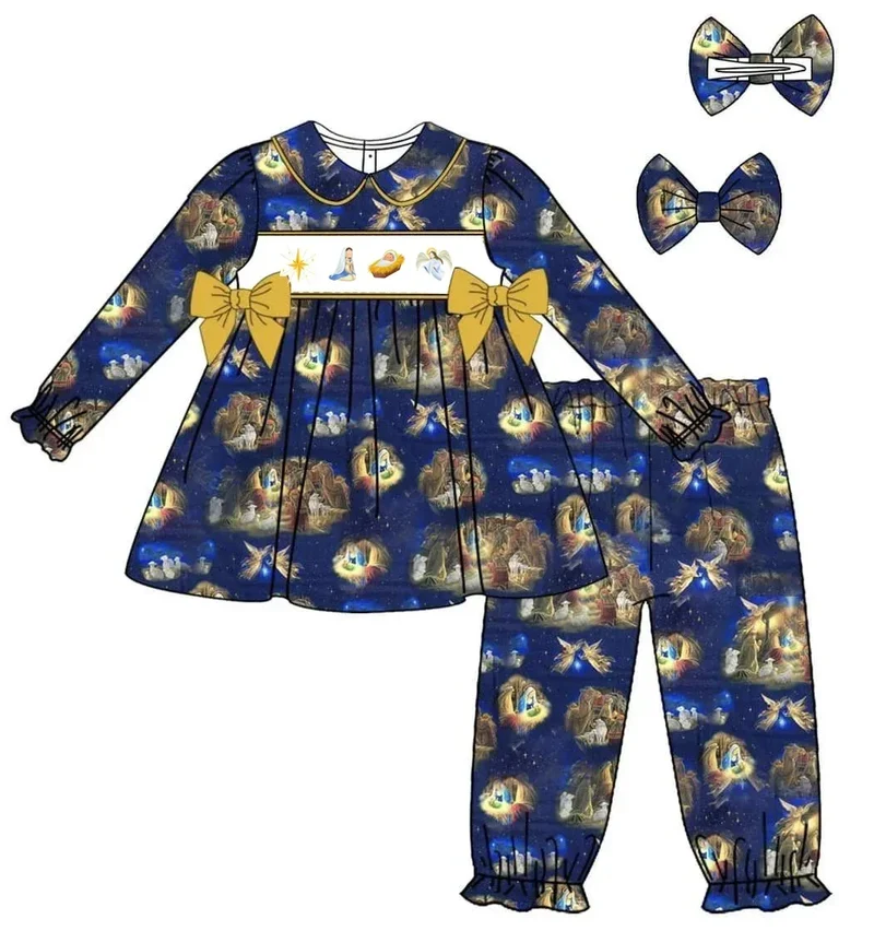 Boutique Kids Night Sleeping Bathrobe Dressing Gown Baby Robe Pajamas Toddler Boy Christmas Gingerbread Clothing Set
