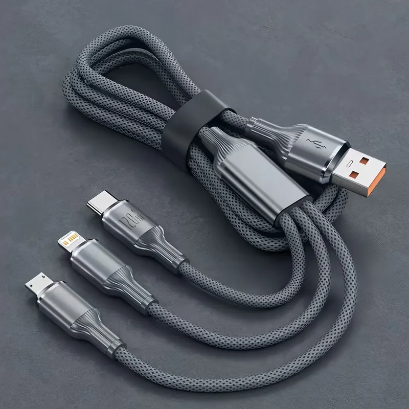 120W 3 In 1 Fast Charging Cable 3A For iPhone15 14 13 12 11 X Pro Max Micro USB Type-C Phone Charger USBC Data Cable 1.2M