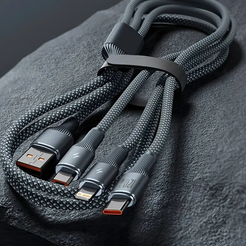 120W 3 In 1 Fast Charging Cable 3A For iPhone15 14 13 12 11 X Pro Max Micro USB Type-C Phone Charger USBC Data Cable 1.2M