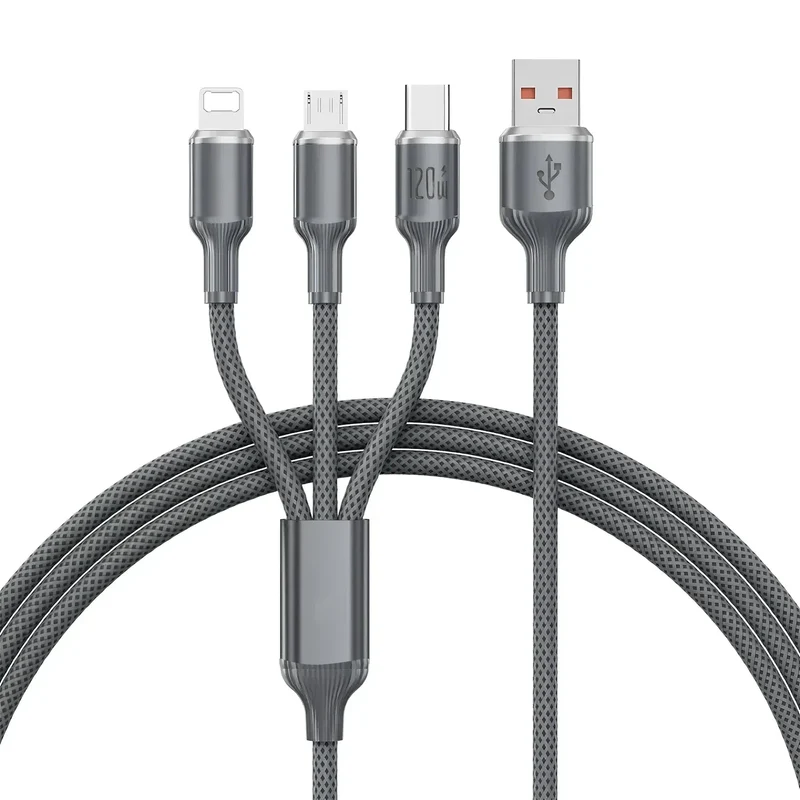 120W 3 In 1 Fast Charging Cable 3A For iPhone15 14 13 12 11 X Pro Max Micro USB Type-C Phone Charger USBC Data Cable 1.2M
