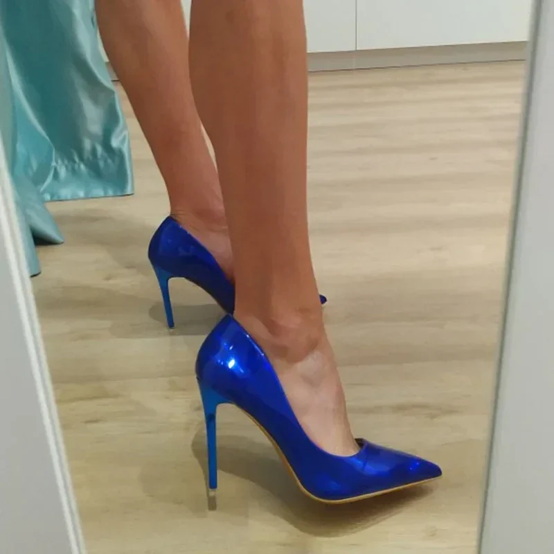 Women Fetish 10.5cm High Heels Pumps Wedding Bridal Stiletto Wedding Bridal Heels Lady Scarpins Office Party Green Blue Shoes