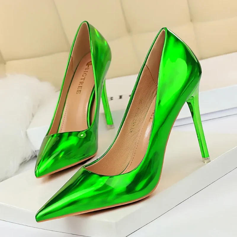 Women Fetish 10.5cm High Heels Pumps Wedding Bridal Stiletto Wedding Bridal Heels Lady Scarpins Office Party Green Blue Shoes
