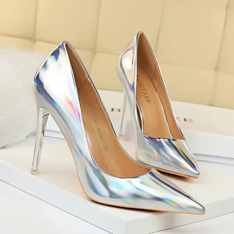 Women Fetish 10.5cm High Heels Pumps Wedding Bridal Stiletto Wedding Bridal Heels Lady Scarpins Office Party Green Blue Shoes