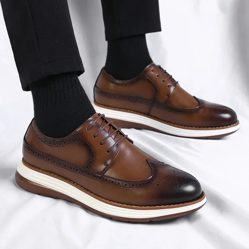 Men's Casual Leather Thick Soled Simple Walking Shoes Fashion Oxford Shoes High End British Style Office Business Dress Shoes