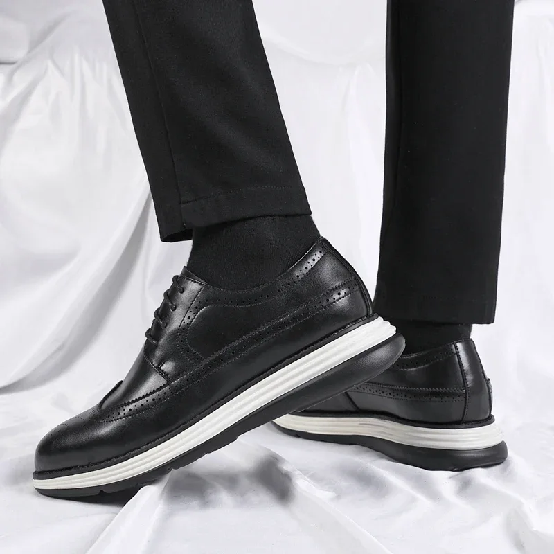 Men's Casual Leather Thick Soled Simple Walking Shoes Fashion Oxford Shoes High End British Style Office Business Dress Shoes