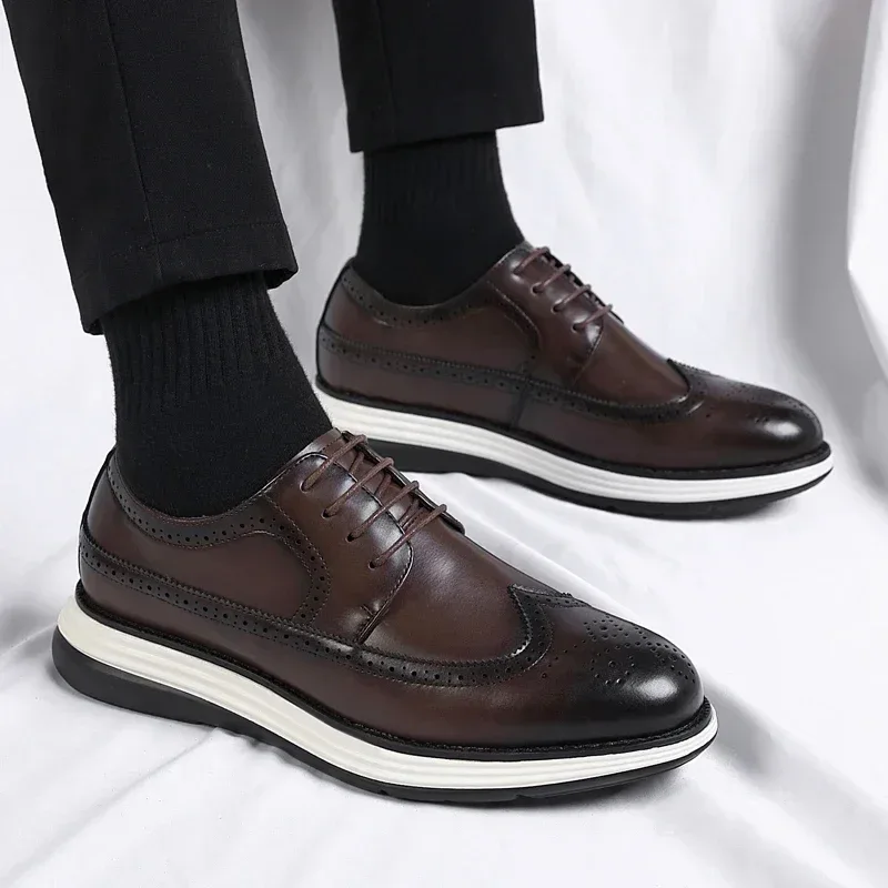 Men's Casual Leather Thick Soled Simple Walking Shoes Fashion Oxford Shoes High End British Style Office Business Dress Shoes