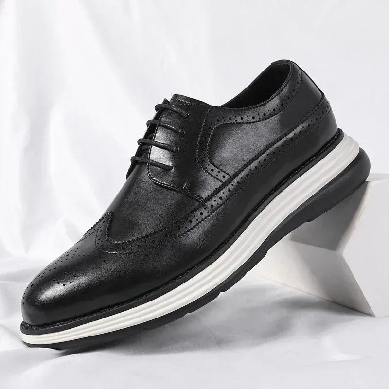 Men's Casual Leather Thick Soled Simple Walking Shoes Fashion Oxford Shoes High End British Style Office Business Dress Shoes