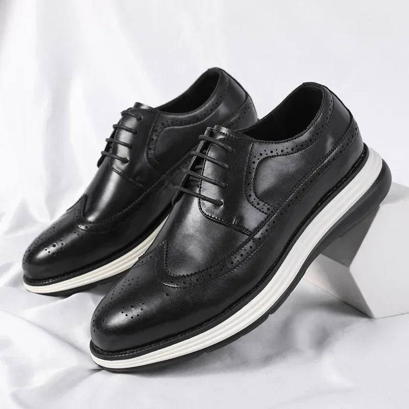 Men's Casual Leather Thick Soled Simple Walking Shoes Fashion Oxford Shoes High End British Style Office Business Dress Shoes