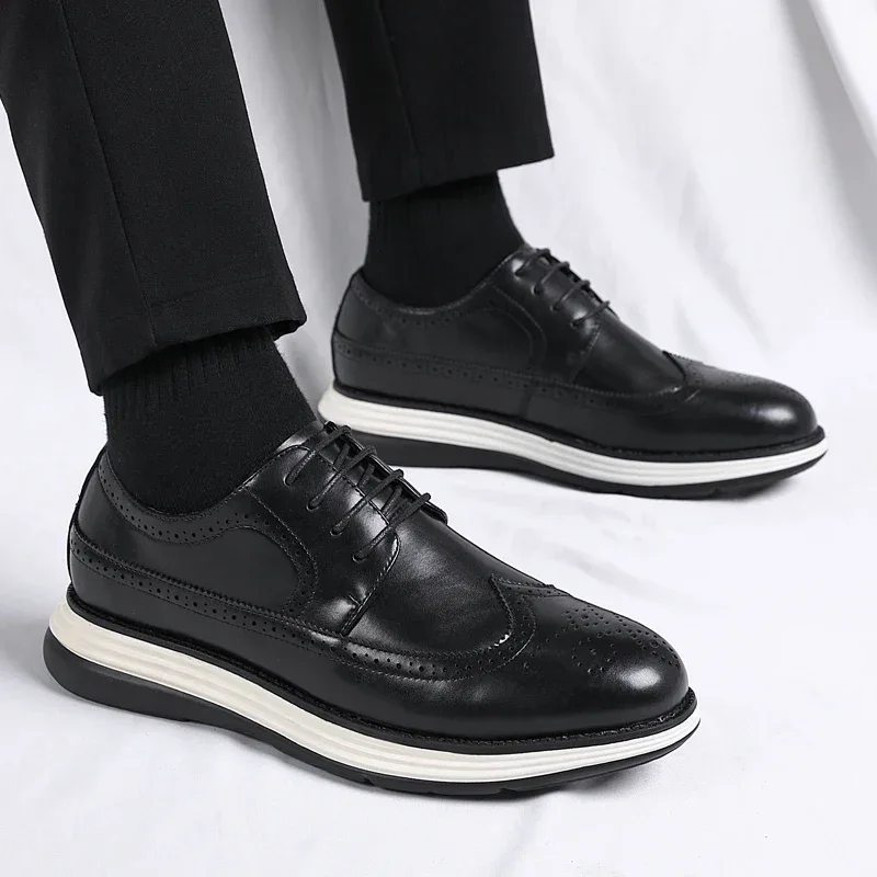 Men's Casual Leather Thick Soled Simple Walking Shoes Fashion Oxford Shoes High End British Style Office Business Dress Shoes