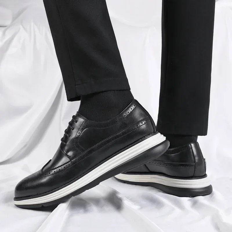 Men's Casual Leather Thick Soled Simple Walking Shoes Fashion Oxford Shoes High End British Style Office Business Dress Shoes
