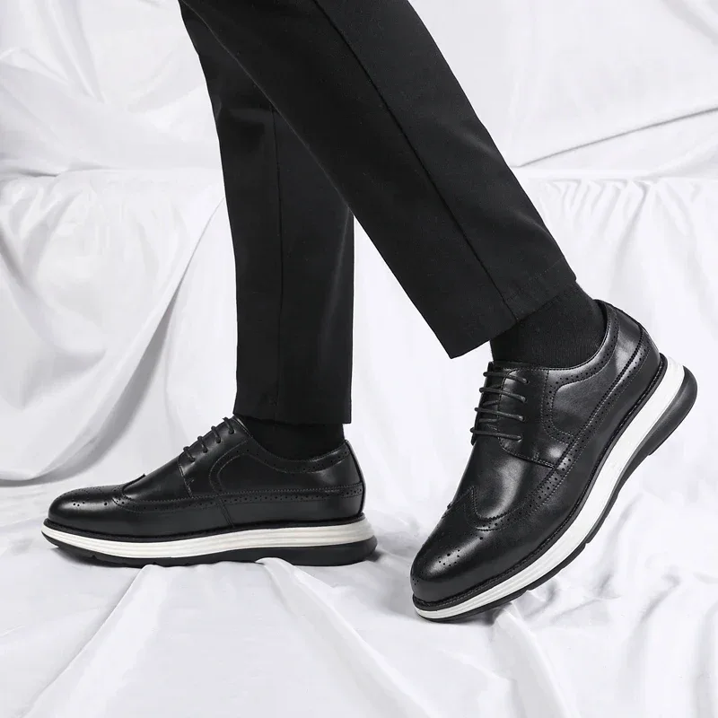 Men's Casual Leather Thick Soled Simple Walking Shoes Fashion Oxford Shoes High End British Style Office Business Dress Shoes